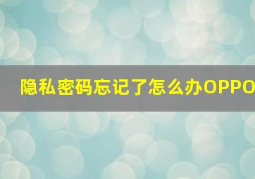 隐私密码忘记了怎么办OPPO